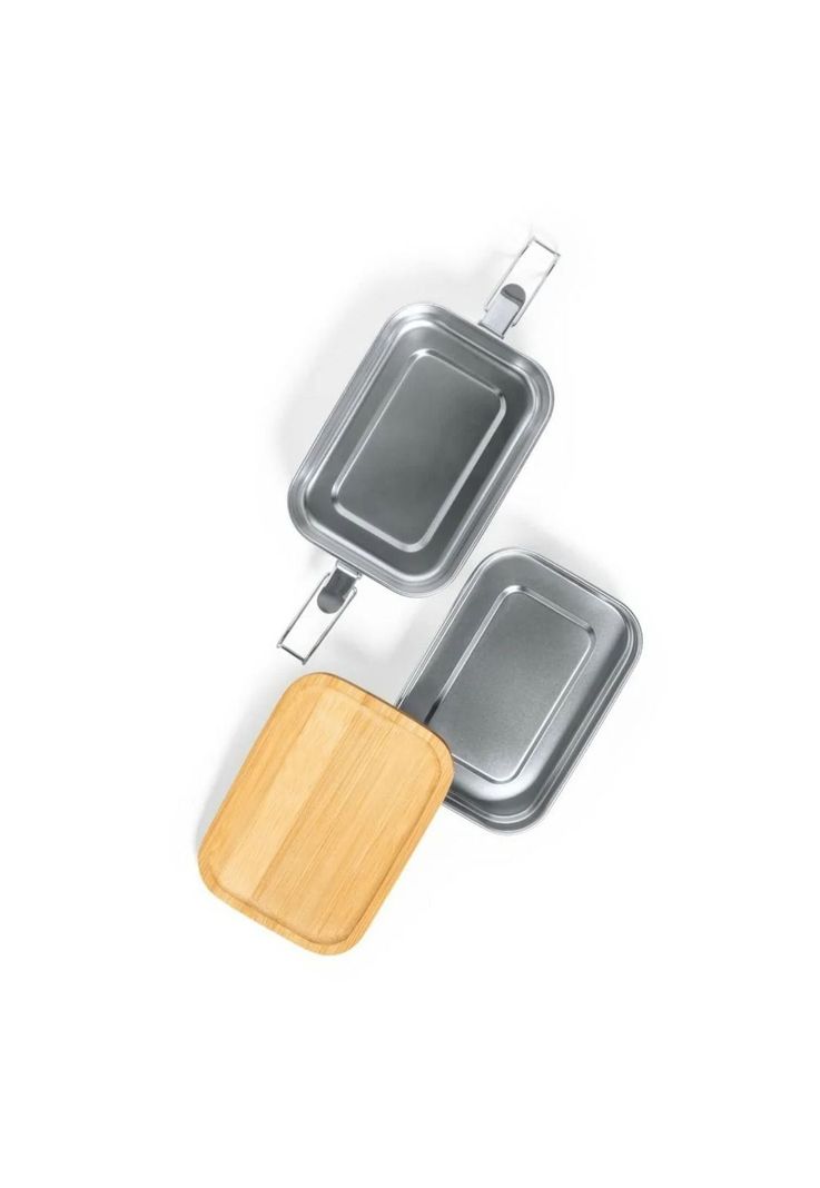 Contenedor Tupper Hermético Doble Acero Inox. Bambú Vinckers 940 ML-2