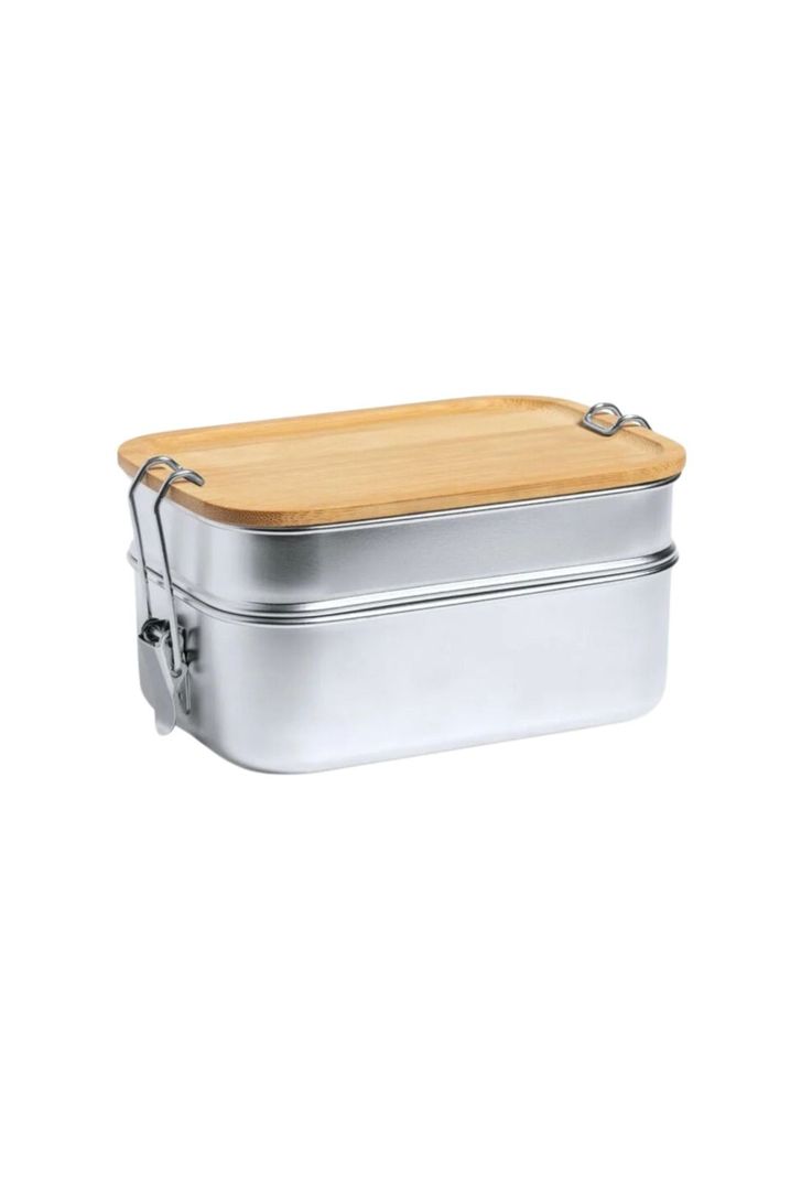 Contenedor Tupper Hermético Doble Acero Inox. Bambú Vinckers 940 ML-5