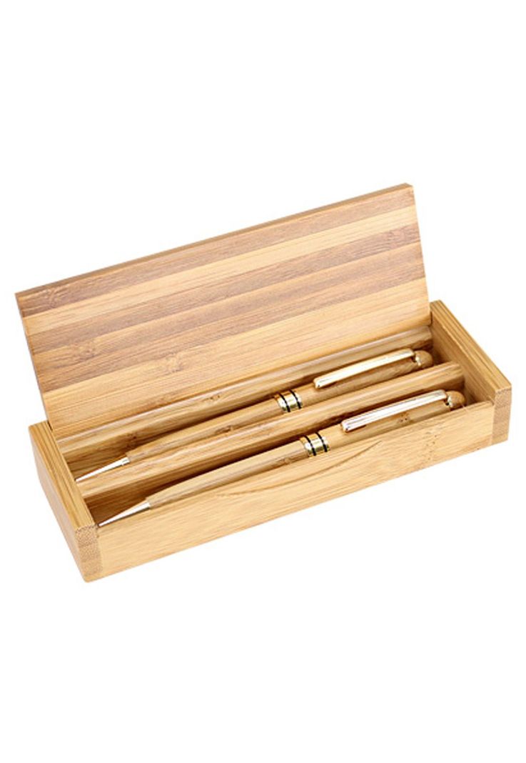 Set 2 Bolígrafo Lápiz Estuche Bambú Deluxe-0