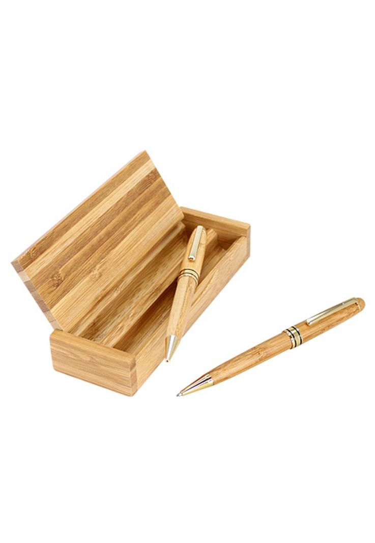Set 2 Bolígrafo Lápiz Estuche Bambú Deluxe-2