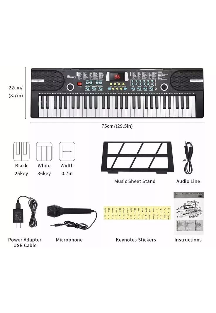 Teclado Piano Electrónico Musical 61 Teclas + Funda + Atril-1