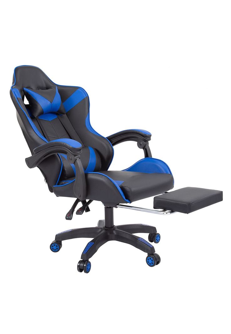 Silla Gamer Oficina Ajustable Reclinable Azul-2