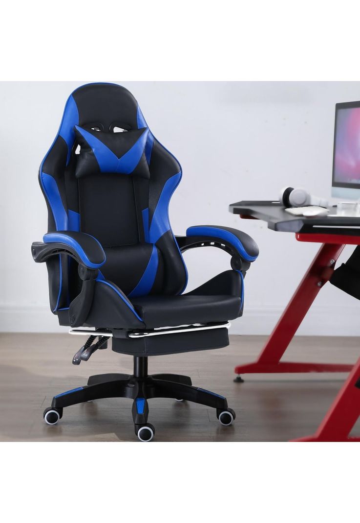 Silla Gamer Oficina Ajustable Reclinable Azul-5