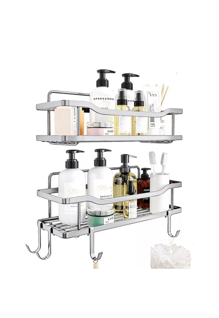 Organizador Ducha Baño Adhesivo 2 Repisas 13x31x7.5 CM Gris-0
