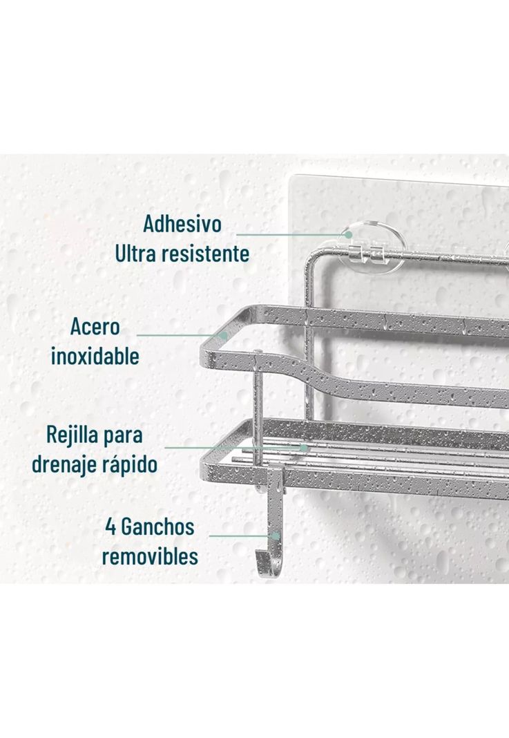 Organizador Ducha Baño Adhesivo 2 Repisas 13x31x7.5 CM Gris-2