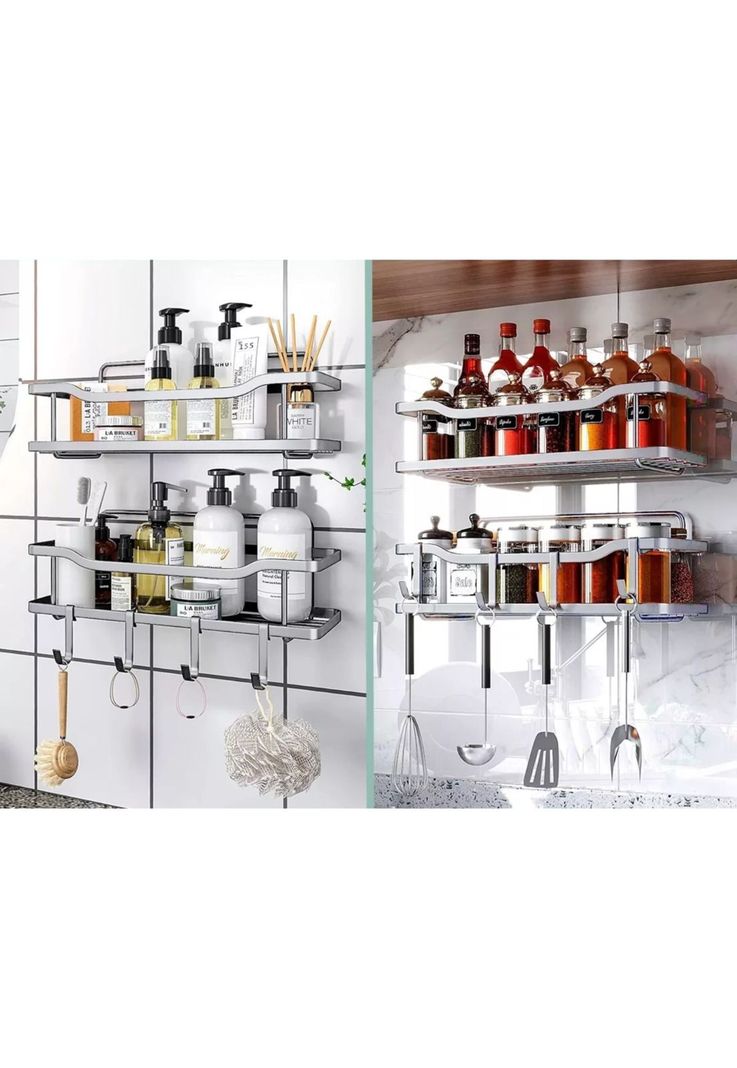 Organizador Ducha Baño Adhesivo 2 Repisas 13x31x7.5 CM Gris-3