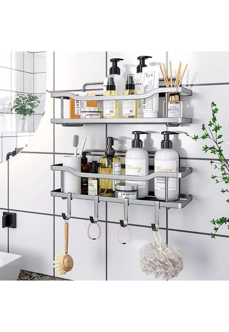 Organizador Ducha Baño Adhesivo 2 Repisas 13x31x7.5 CM Gris-4