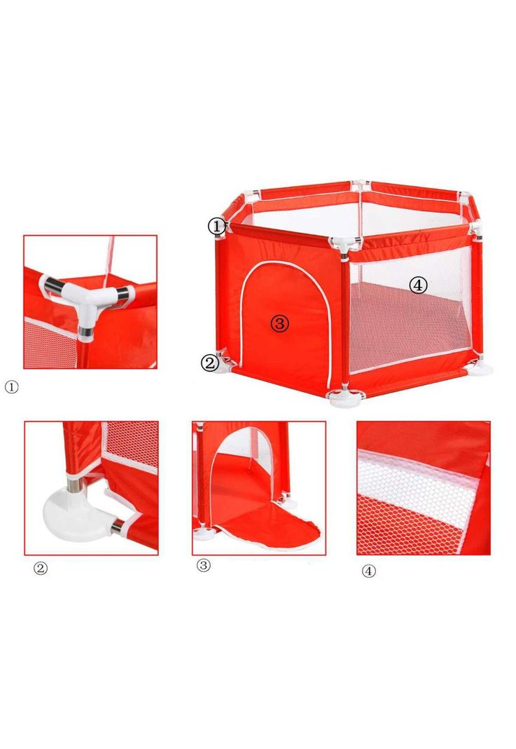 Piscina Corral Infantil Bebe Estimulación Pelotas 125x65 CM Rojo-1