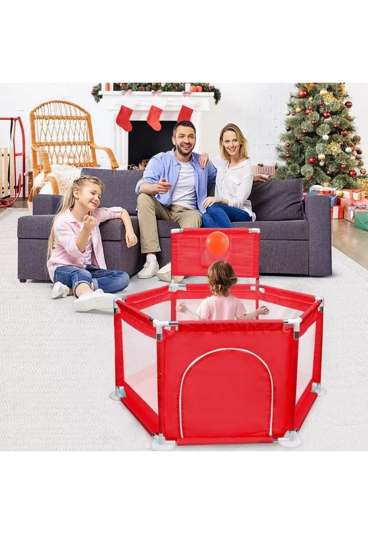 Piscina Corral Infantil Bebe Estimulación Pelotas 125x65 CM Rojo-5
