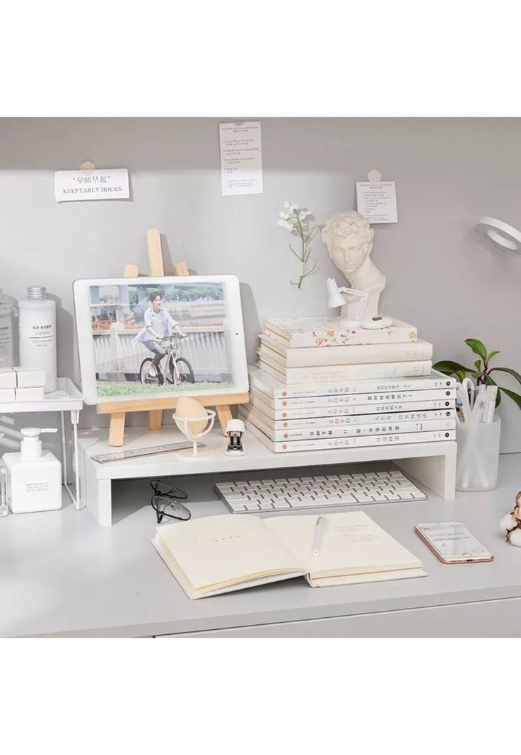 Organizador Escritorio Alzador Monitor Madera Blanco 49.8x8x20 CM-3