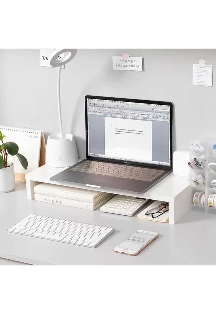 Organizador Escritorio Alzador Monitor Madera Blanco 49.8x8x20 CM-4