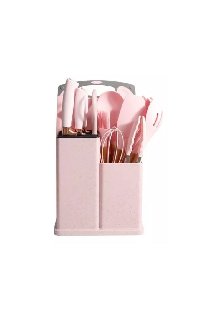Set 19 Utensilios Cocina Silicona Acero Inoxidable Rosa-0