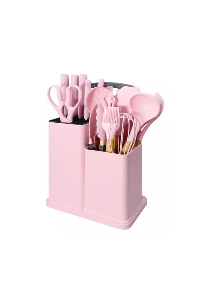 Set 19 Utensilios Cocina Silicona Acero Inoxidable Rosa-1