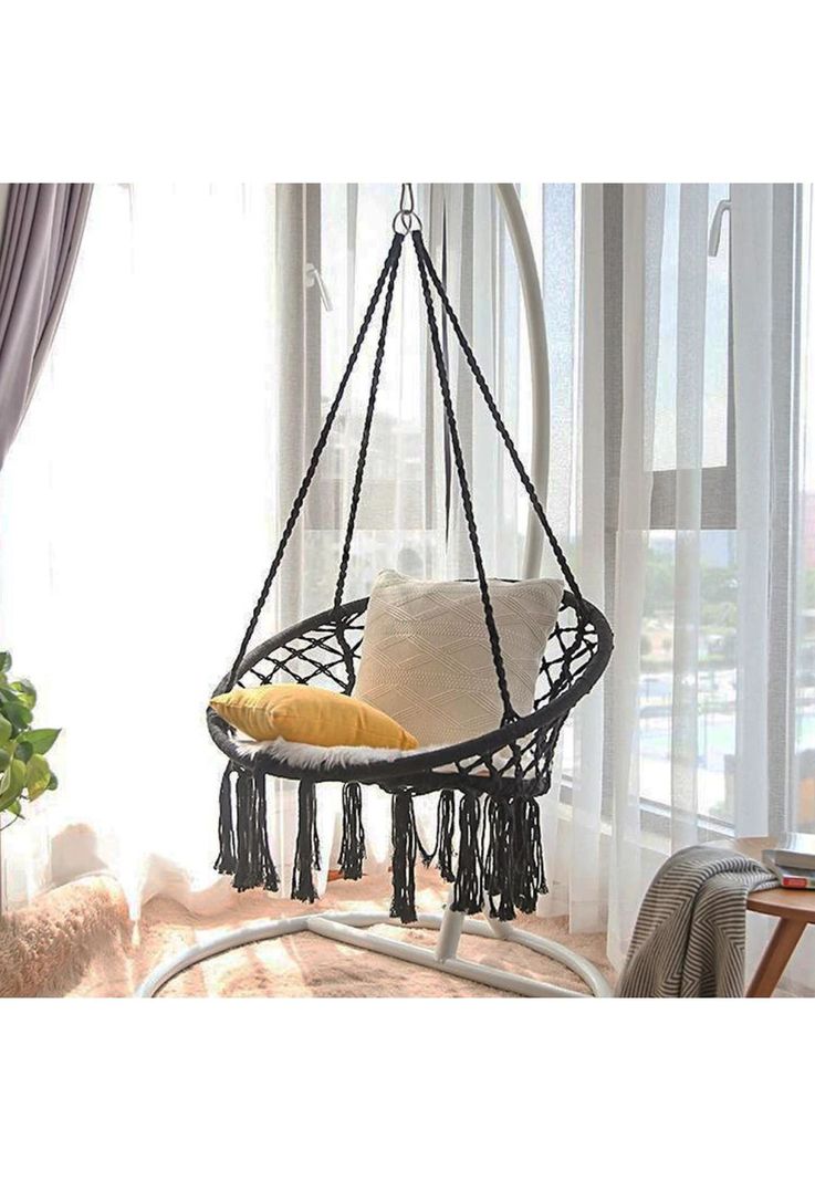 Hamaca Silla Columpio Algodón Negra 80 x 70 CM-7