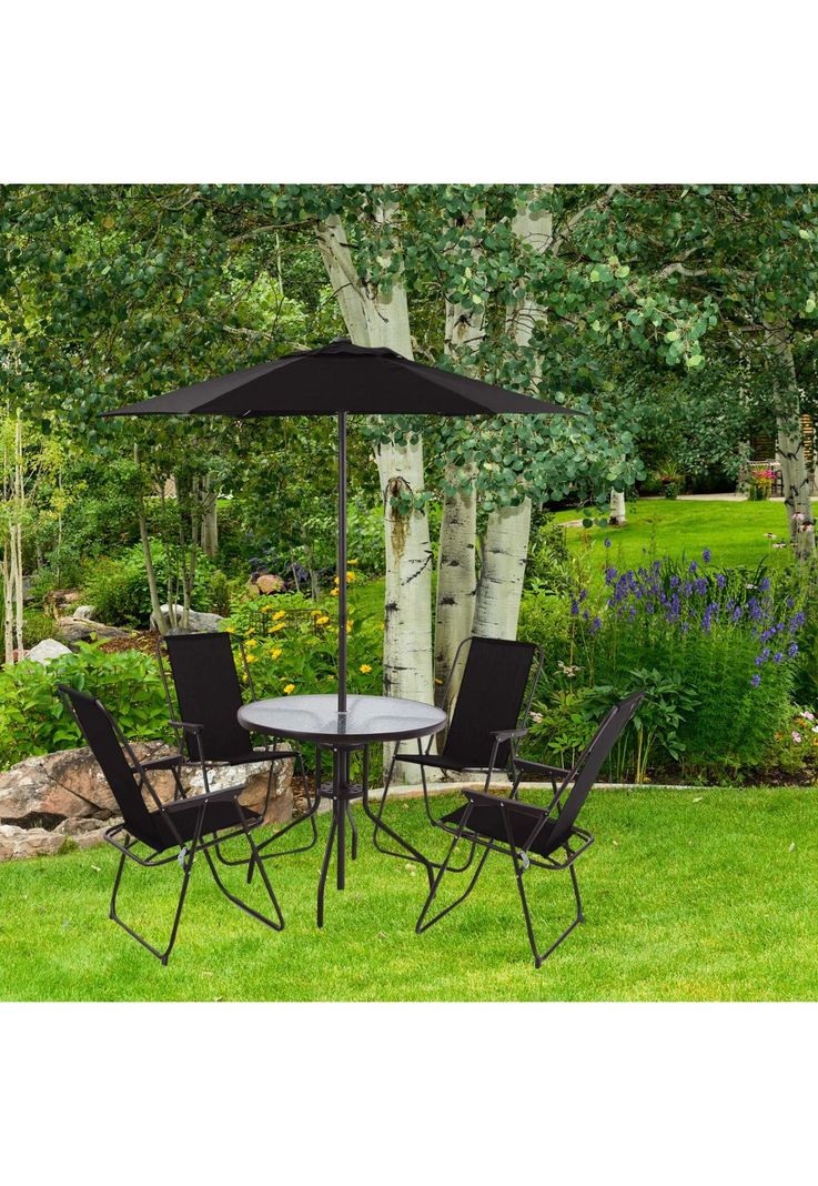 Juego Comedor Terraza Jardín Exterior + 4 Sillas Quitasol Metal-4