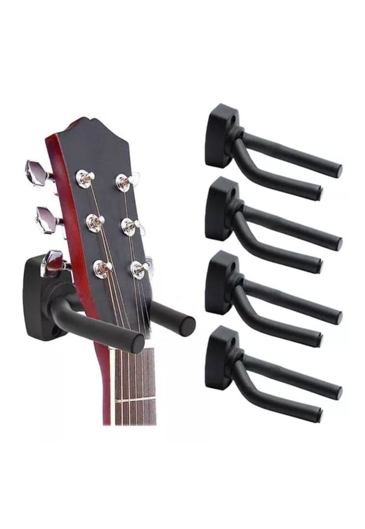 Pack 4 Soporte Guitarra Pared Colgador Bajo Ukelele Negro-3