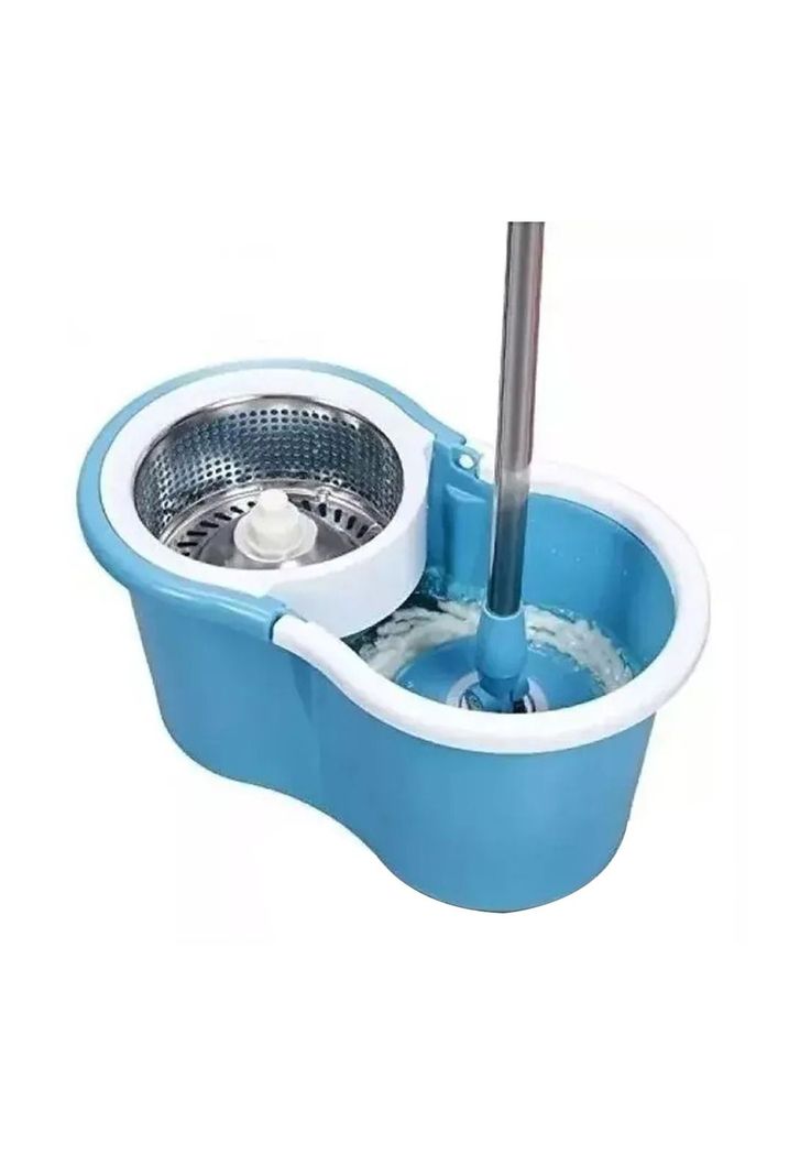 Mopa Giratoria 360º Celeste Trapeador Canasto Acero Inoxidable-1
