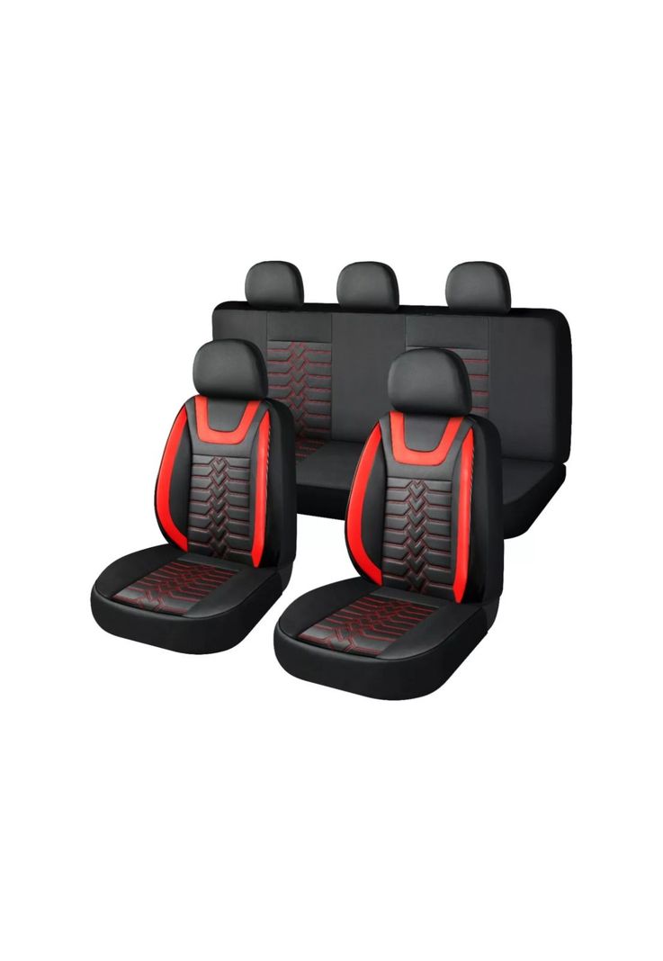 Set Fundas Cuero Cubre Asientos Automóvil Completo Deluxe Rojo-0