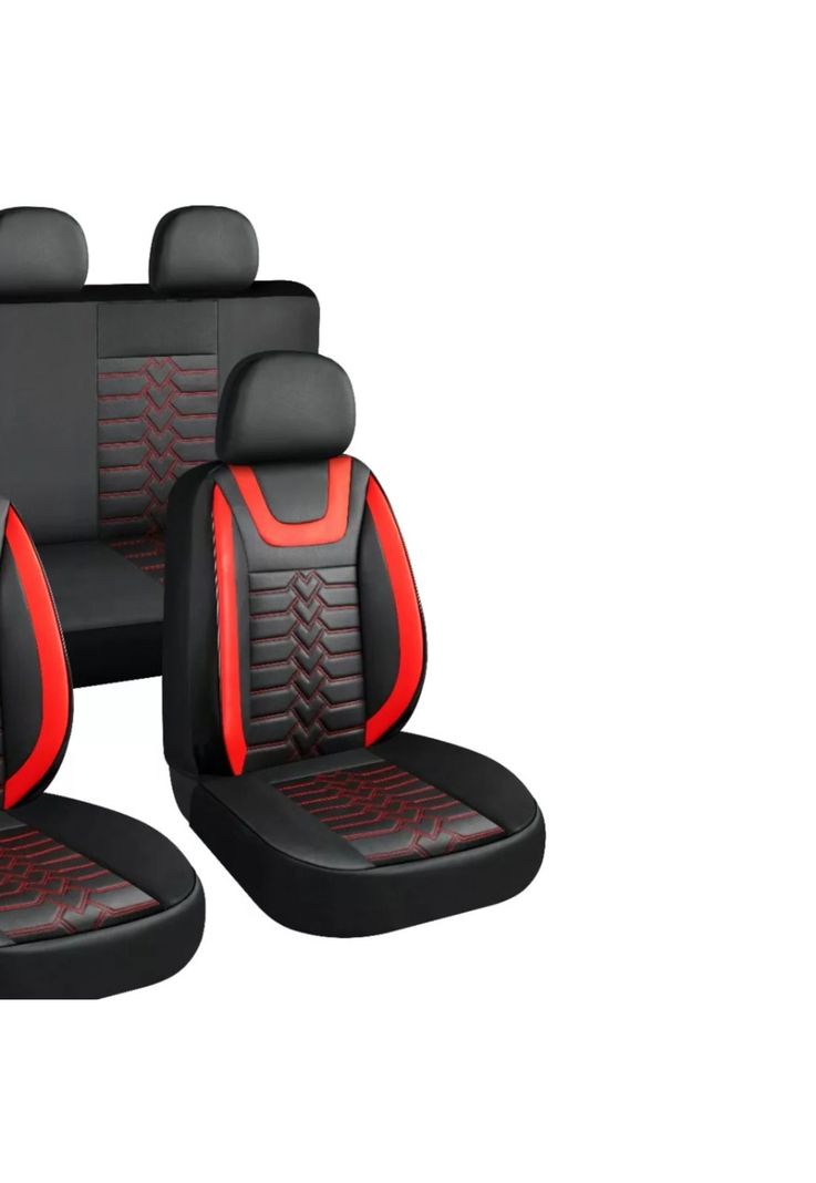 Set Fundas Cuero Cubre Asientos Automóvil Completo Deluxe Rojo-1