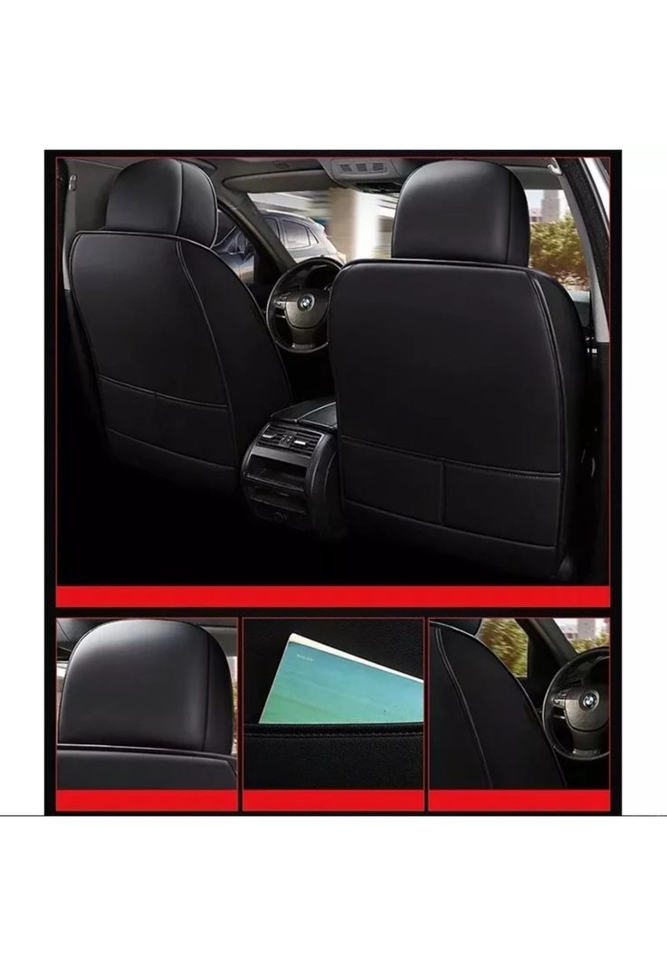 Set Fundas Cuero Cubre Asientos Automóvil Completo Deluxe Rojo-2