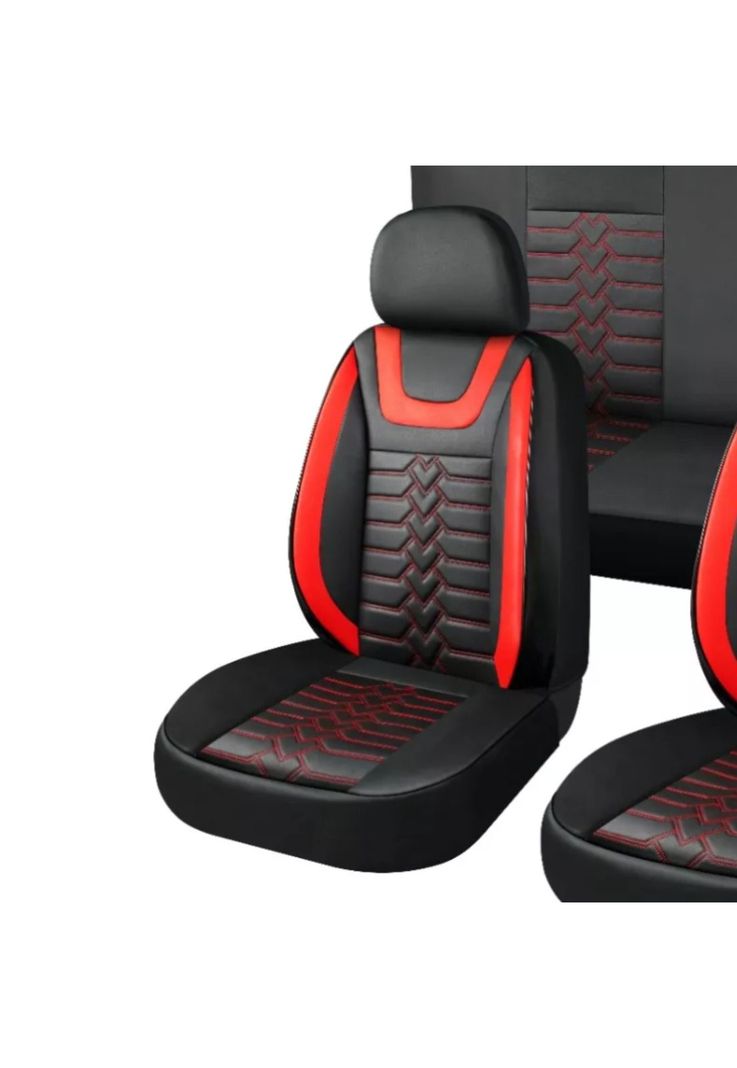 Set Fundas Cuero Cubre Asientos Automóvil Completo Deluxe Rojo-5
