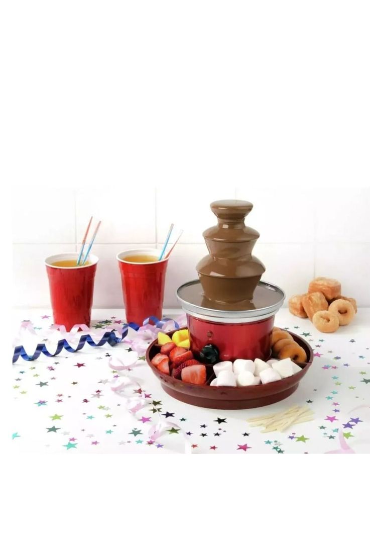Cascada Fondue Chocolate 3 Niveles Bandeja Rojo-4