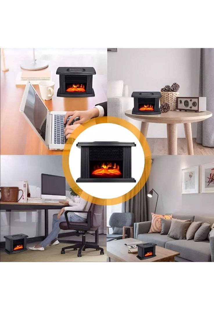 Calefactor Estufa Eléctrica Termoventilador Diseño Chimenea Negro-5