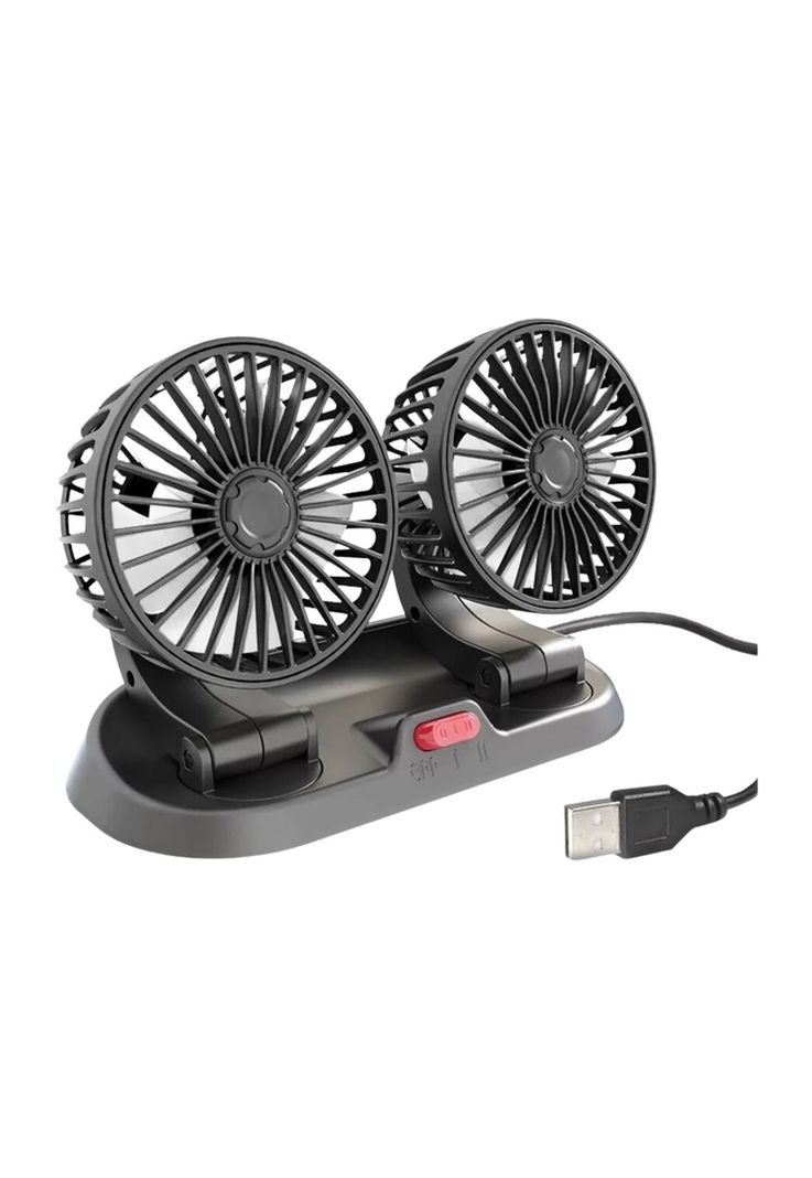 Mini Ventilador Automóvil USB Doble 5 Aspas Portátil Negro-0