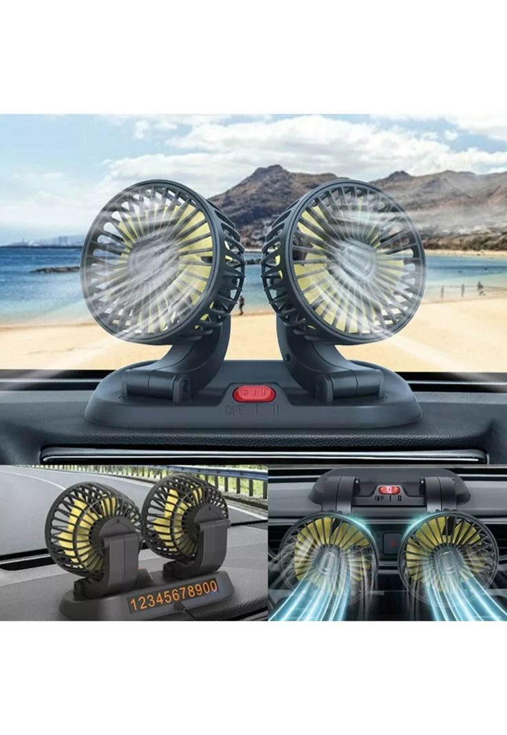 Mini Ventilador Automóvil USB Doble 5 Aspas Portátil Negro-1