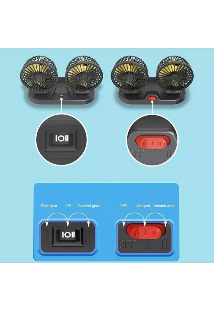 Mini Ventilador Automóvil USB Doble 5 Aspas Portátil Negro-5