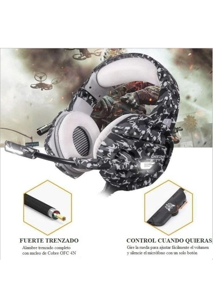 Audífonos Gamer Alámbrico Camuflaje Blanco-4