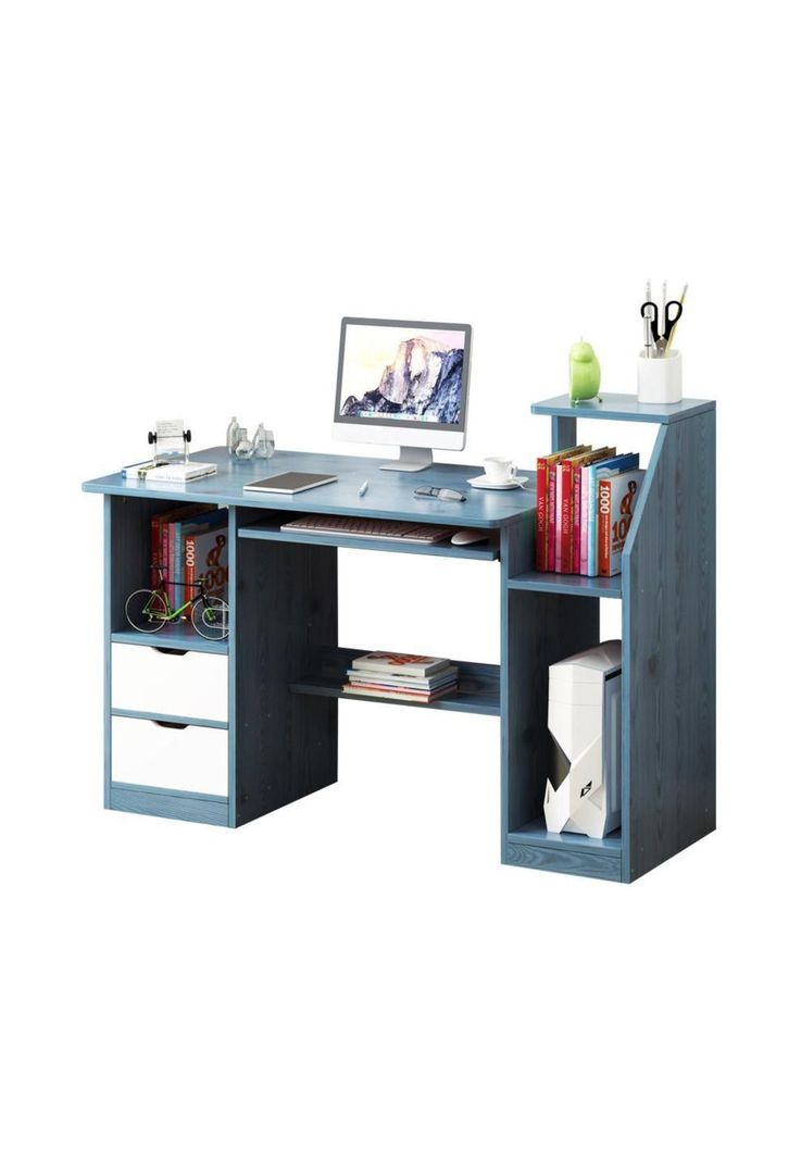Escritorio Mesa Librero Gaveta PC 117x40x92 Azul-0