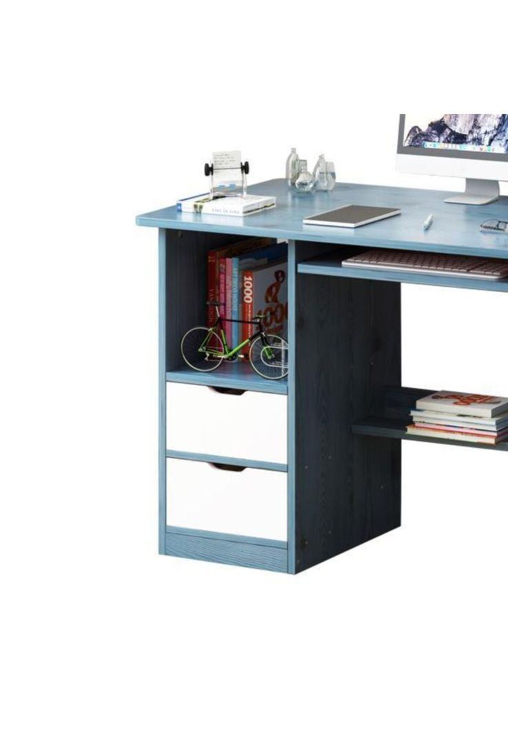 Escritorio Mesa Librero Gaveta PC 117x40x92 Azul-2
