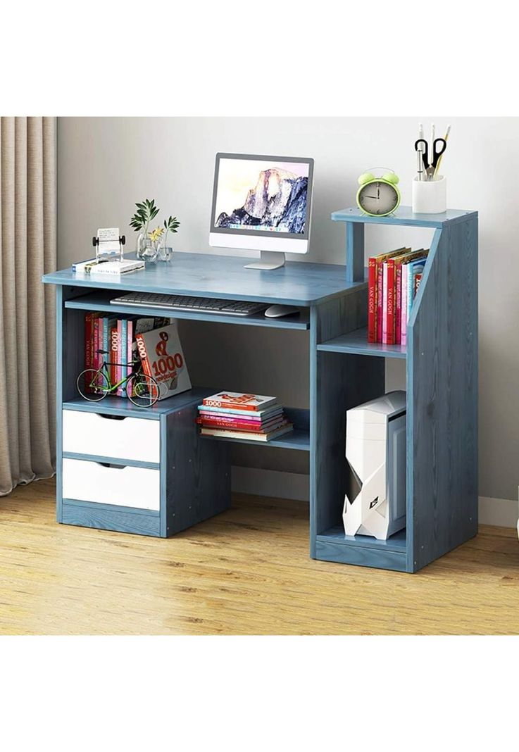 Escritorio Mesa Librero Gaveta PC 117x40x92 Azul-4