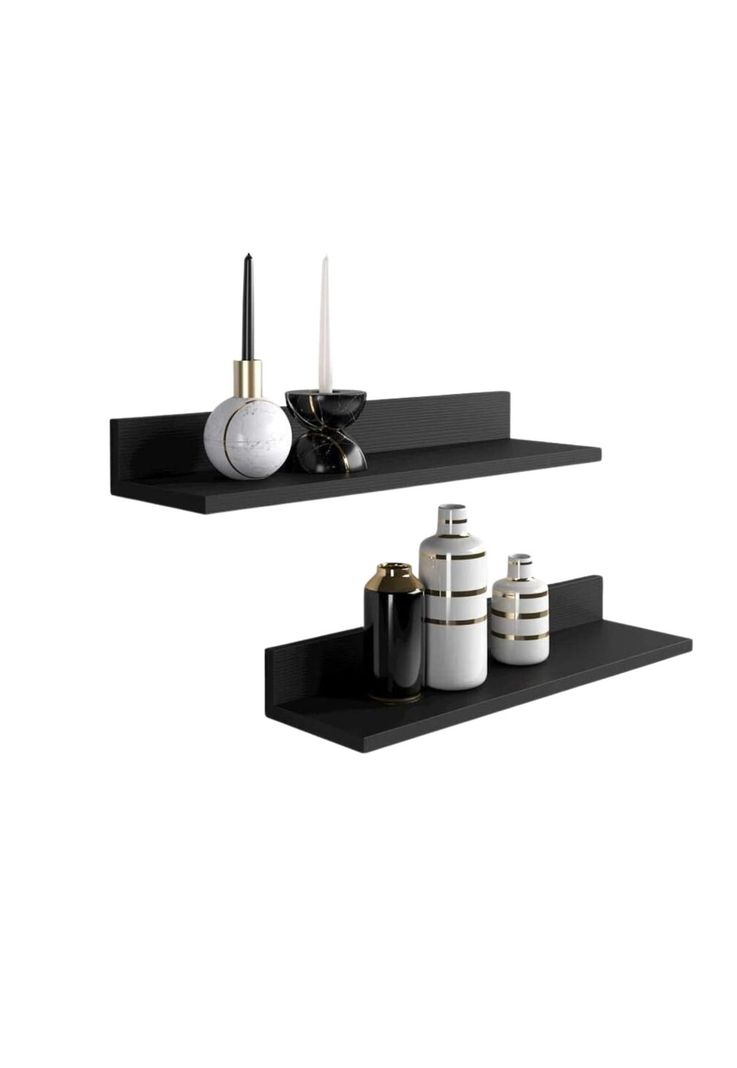 Set 4 Repisas Flotantes Rectas Soporte Negro 2x 40 CM - 2x 60 CM-0