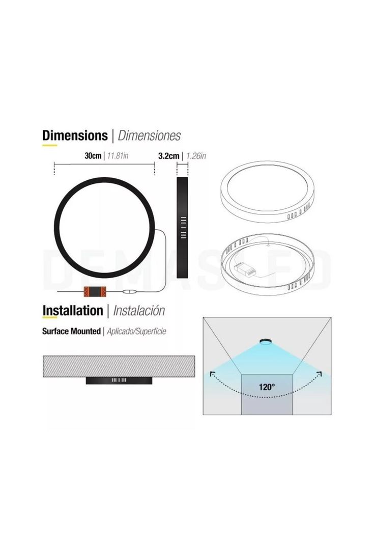 Foco Panel Led Plafón Sobrepuesto Redondo Luz Fría 220v 6000°K Negro 30 CM-2