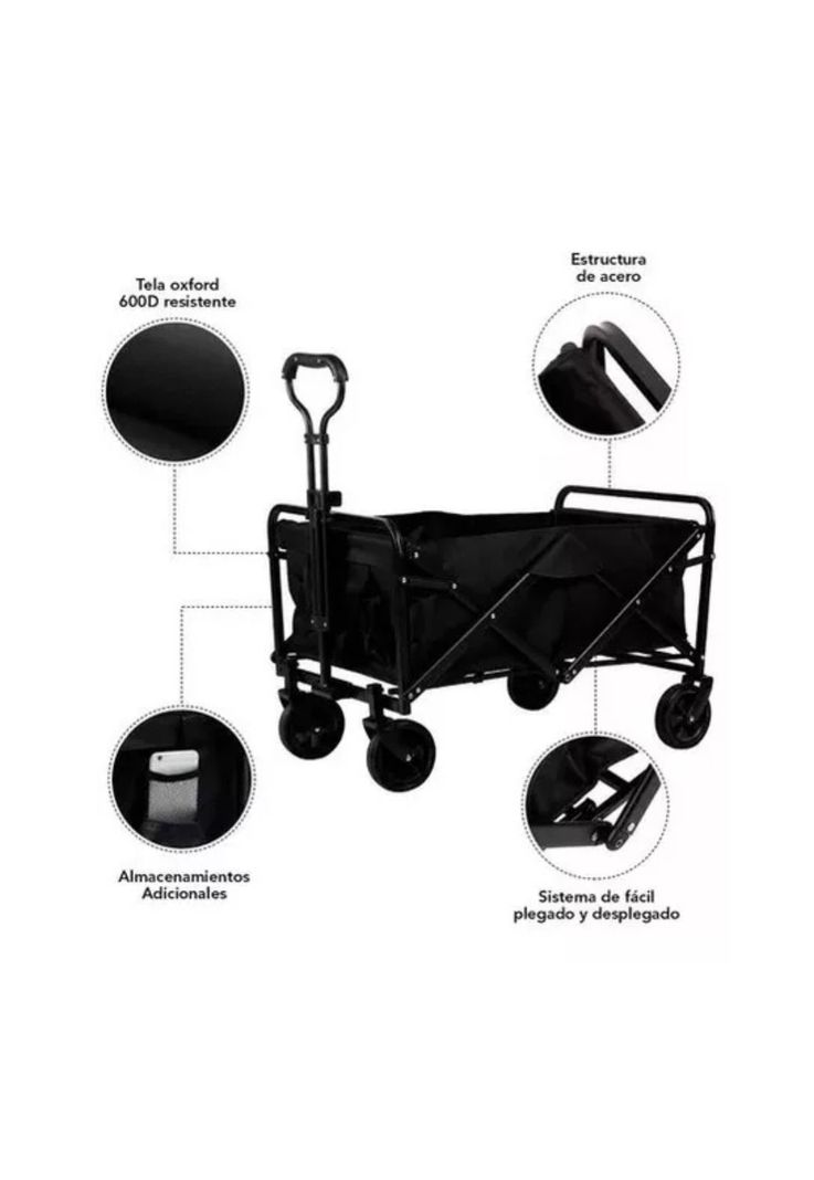 Carrito Compras Plegable Camping Pro Max Negro-2