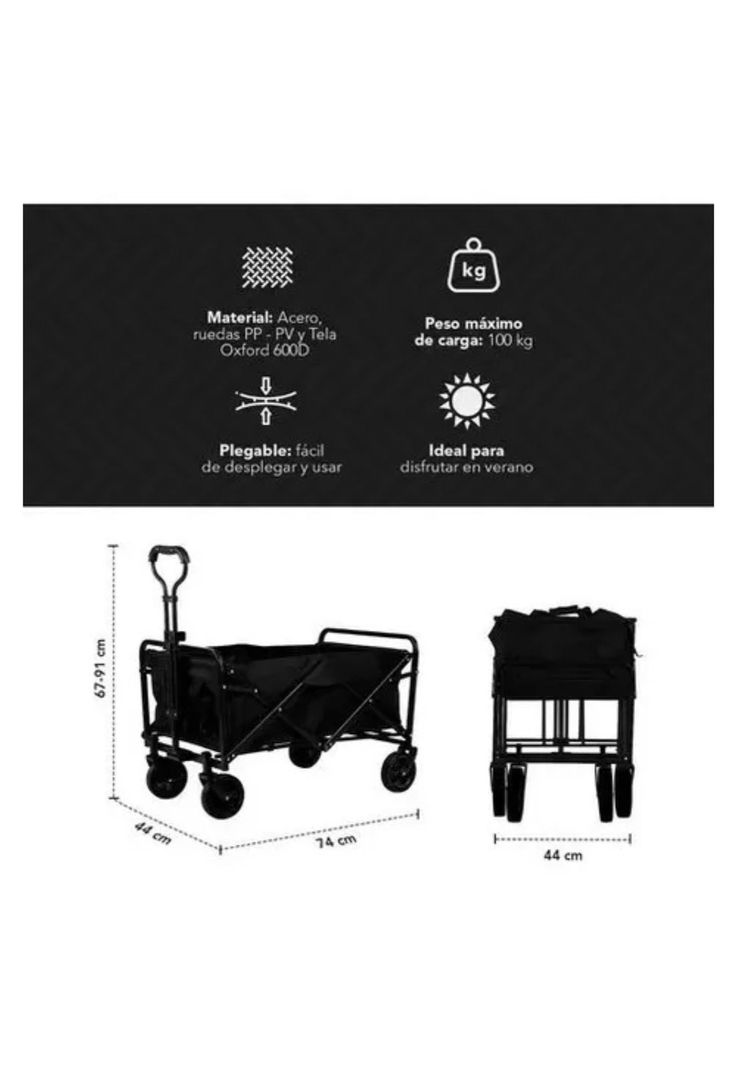 Carrito Compras Plegable Camping Pro Max Negro-4