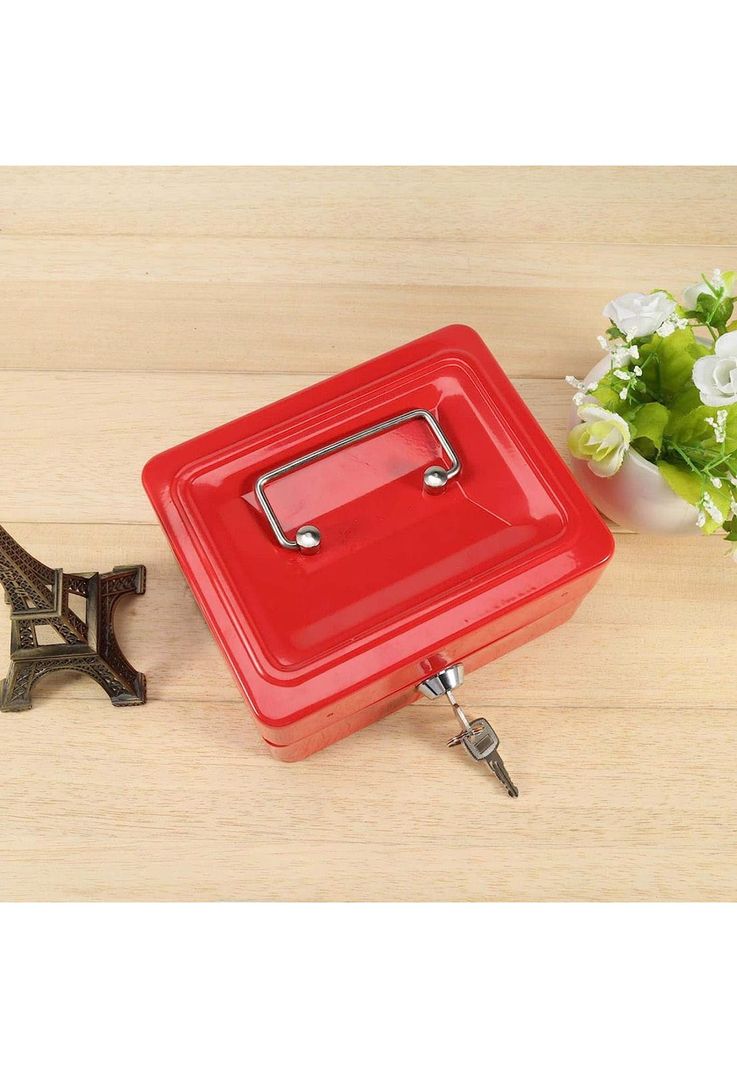 Caja Fuerte Metálica Dinero + Llave Seguridad 15x12 CM Rojo-4