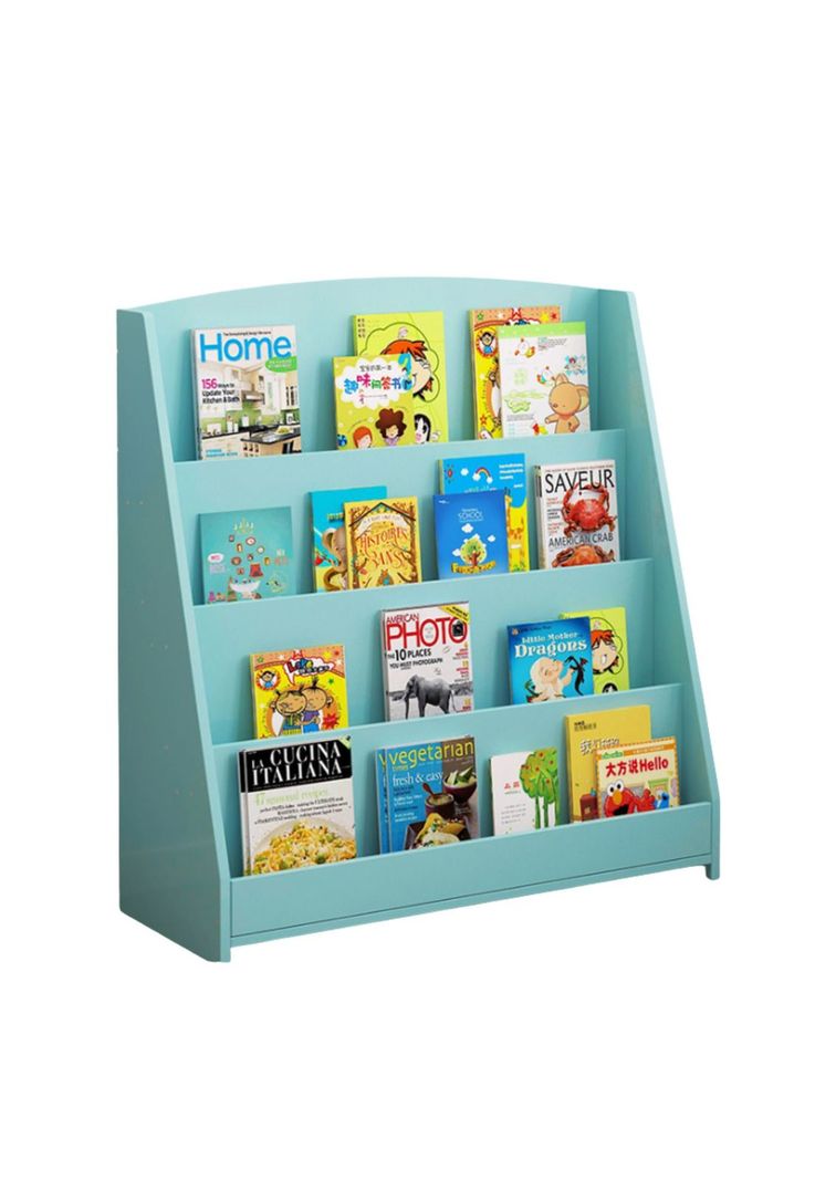 Estante Librero Niños Madera 4 Niveles 80x30x88 CM Azul-0
