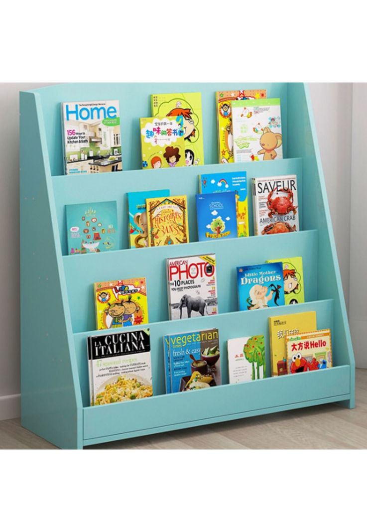 Estante Librero Niños Madera 4 Niveles 80x30x88 CM Azul-4
