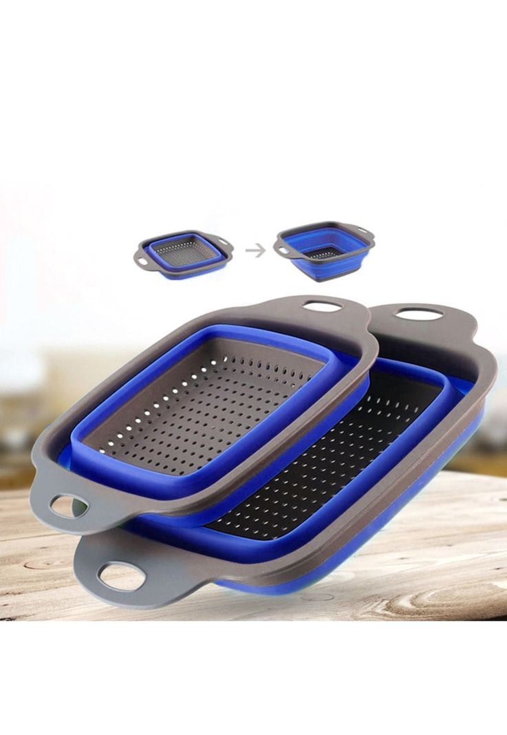Pack 2 Coladores Escurridor Rectangular Cocina Azul-2