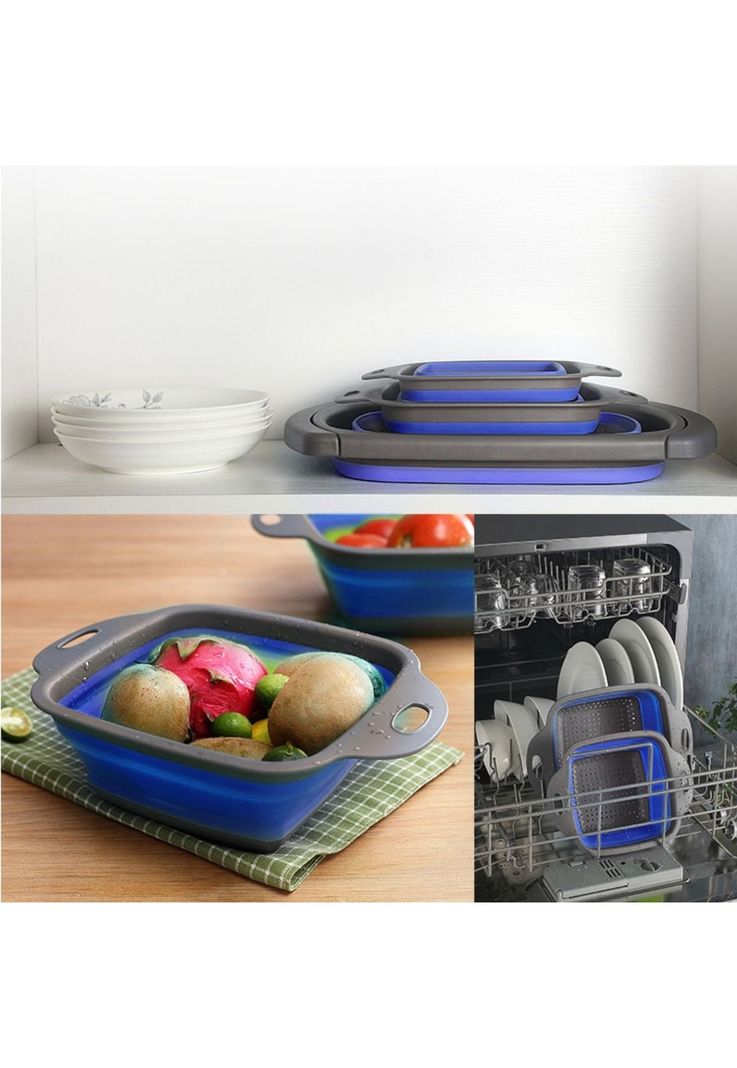 Pack 2 Coladores Escurridor Rectangular Cocina Azul-3