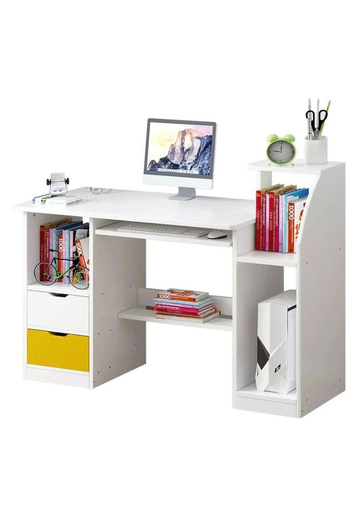 Escritorio Mesa Librero Gaveta PC 117x40x92 Blanco-0