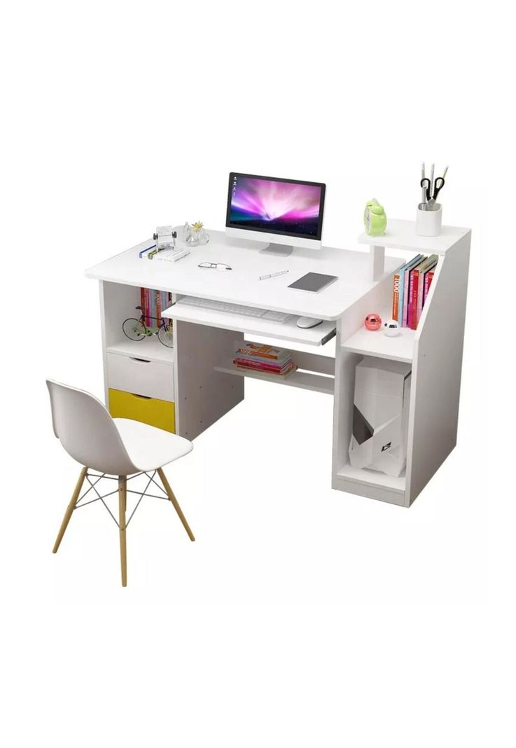 Escritorio Mesa Librero Gaveta PC 117x40x92 Blanco-1