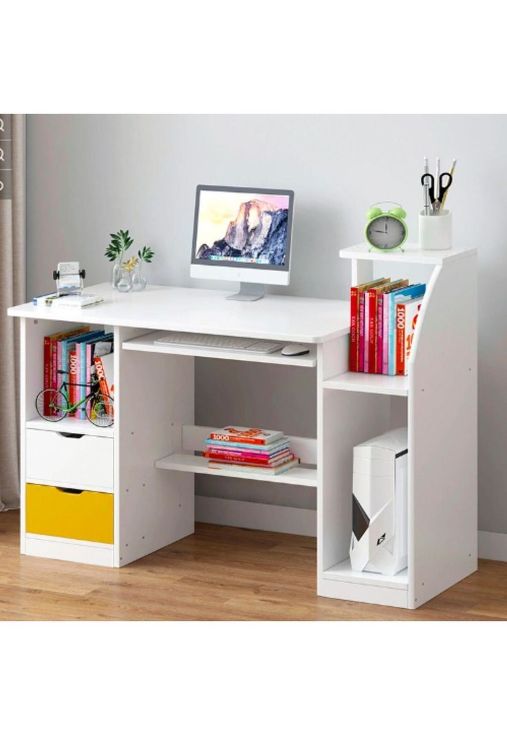 Escritorio Mesa Librero Gaveta PC 117x40x92 Blanco-4