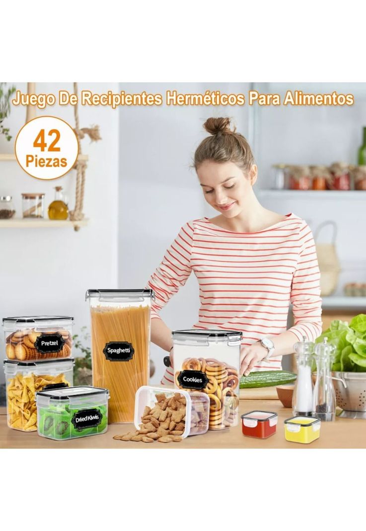Set 42 Contenedores Herméticos Almacenamiento Despensa Cocina Plásticos-3
