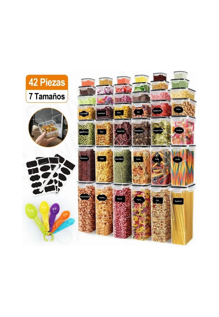 Set 42 Contenedores Herméticos Almacenamiento Despensa Cocina Plásticos-4