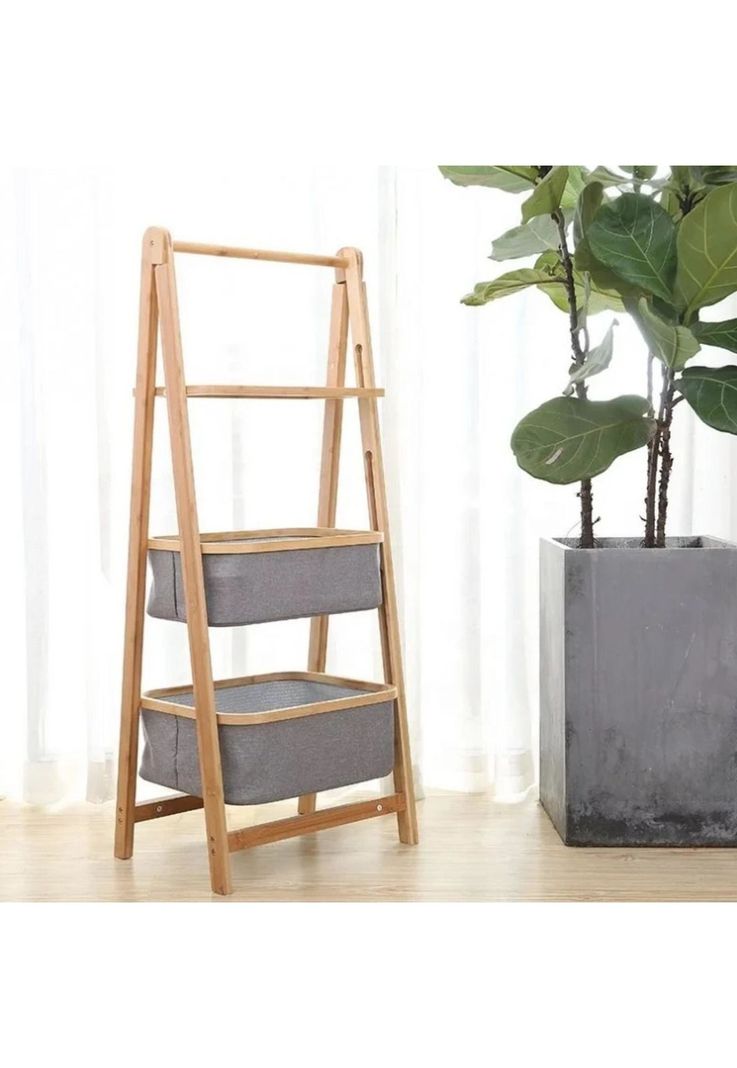 Mueble Estante Organizador Bambú Cesto-2