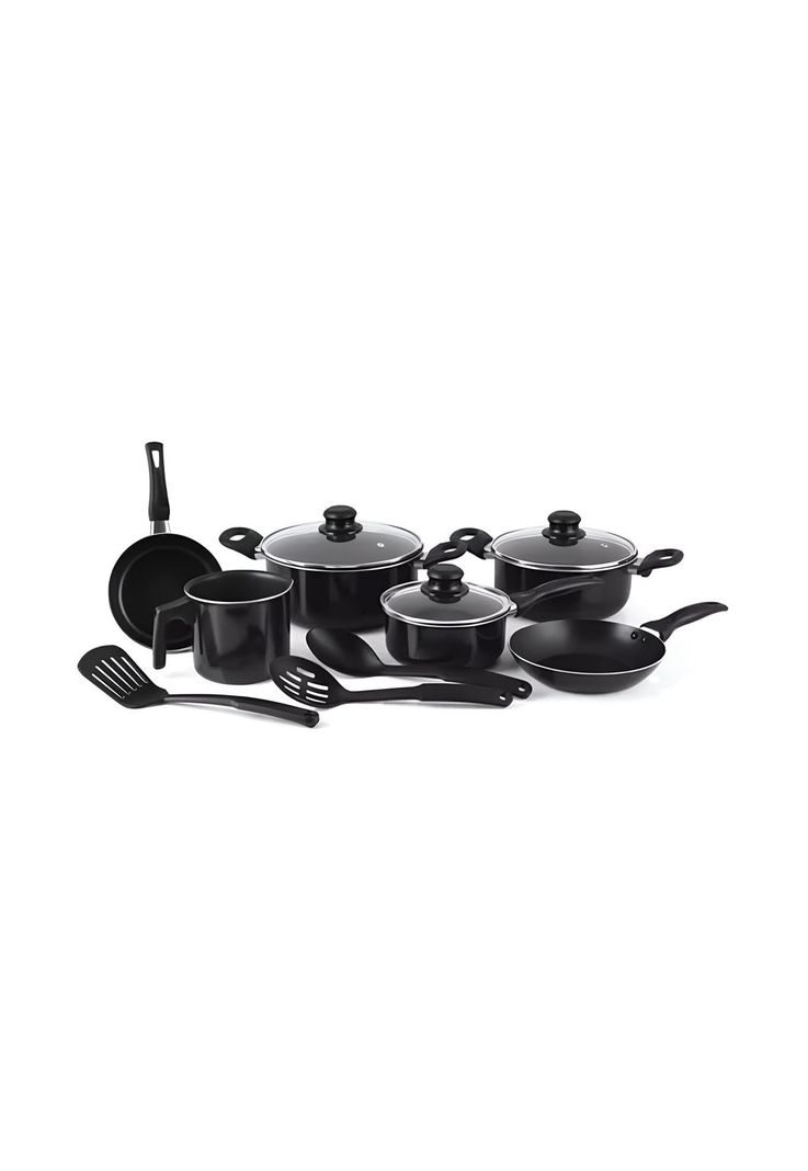 Juego Batería Cocina 12 Piezas Recubrimiento Antiadherente Negro-0
